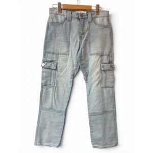 KanCan Light Wash Cargo Jeans High Rise Straight Leg Frayed Hem Size 3/25